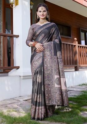 Black Embroidered Crepe Saree Set