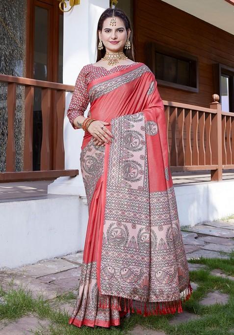 Gajari Embroidered Crepe Saree Set
