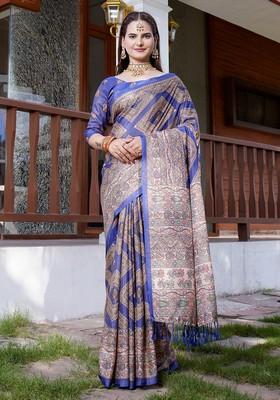 Navy Embroidered Crepe Saree Set