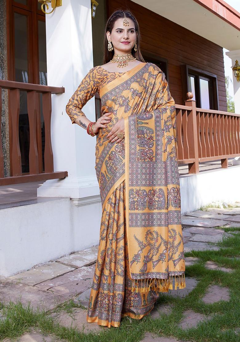 Orange Embroidered Crepe Saree Set