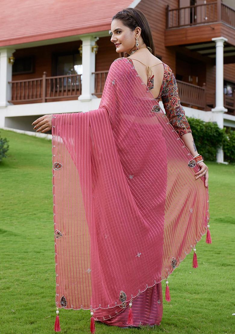 Gajari Embroidered Georgette Saree Set