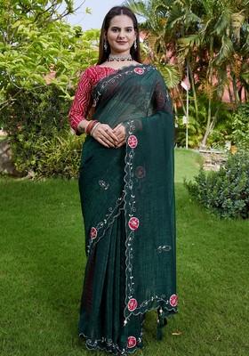 Green Embroidered Chiffon Saree Set