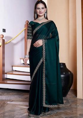 Green Embroidered Chiffon Saree Set