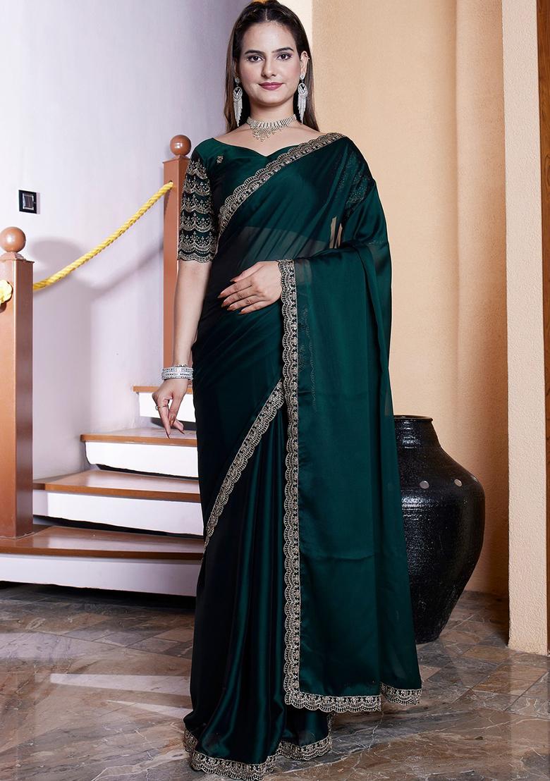 Green Embroidered Chiffon Saree Set