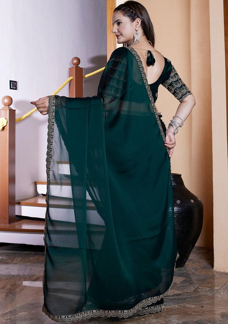 Green Embroidered Chiffon Saree Set