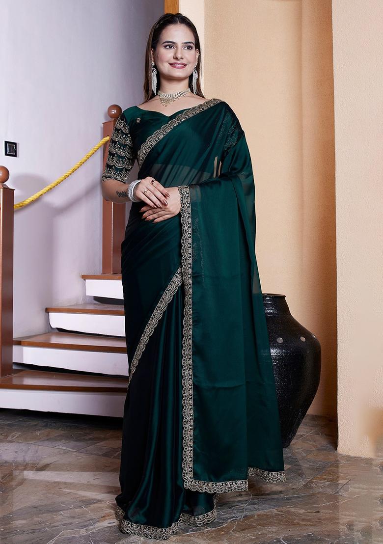 Green Embroidered Chiffon Saree Set