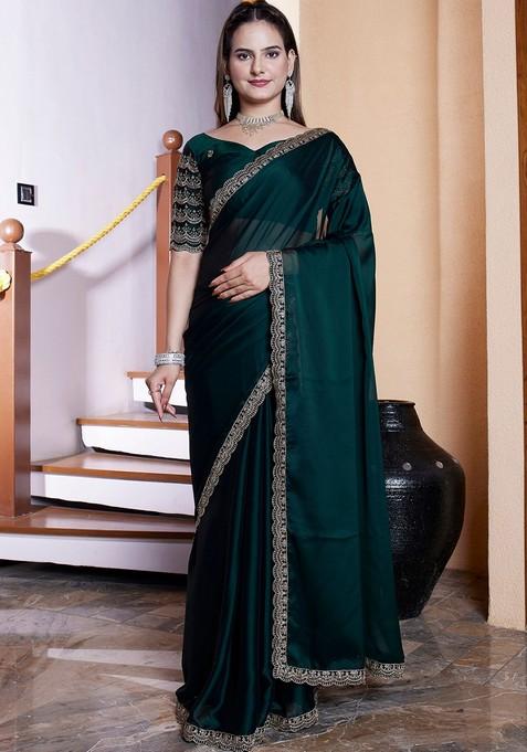 Green Embroidered Chiffon Saree Set