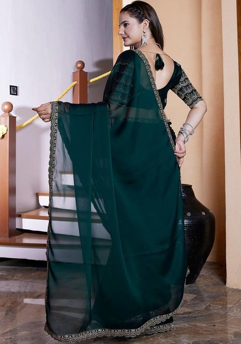 Green Embroidered Chiffon Saree Set