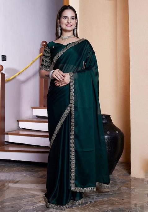 Green Embroidered Chiffon Saree Set