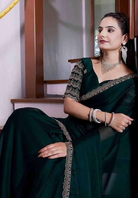 Green Embroidered Chiffon Saree Set