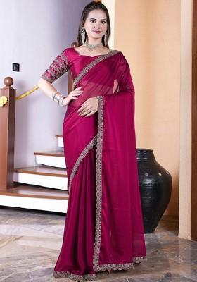 Cherry Embroidered Chiffon Saree Set