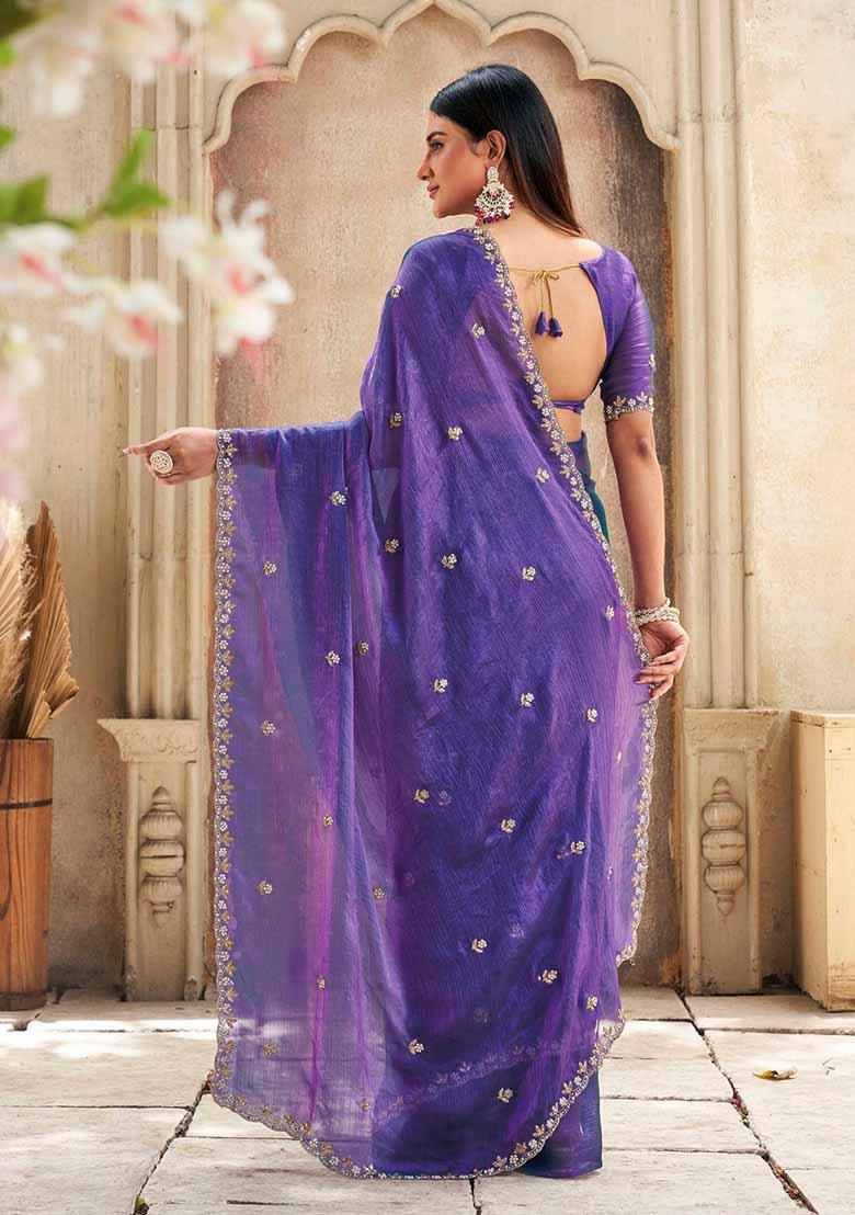 Lavender Embroidered Chiffon Saree Set