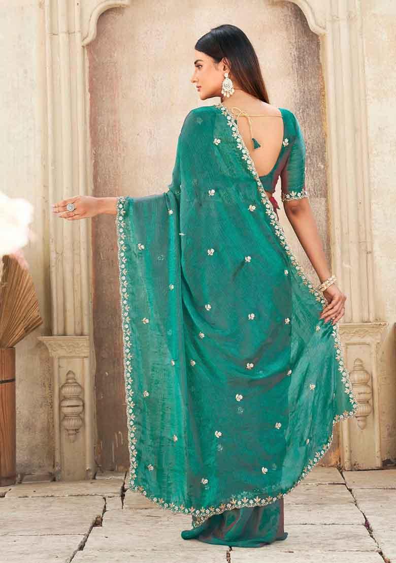 Green Embroidered Chiffon Saree Set