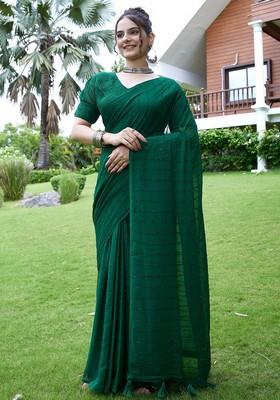 Bottlegreen Embroidered Chiffon Saree Set