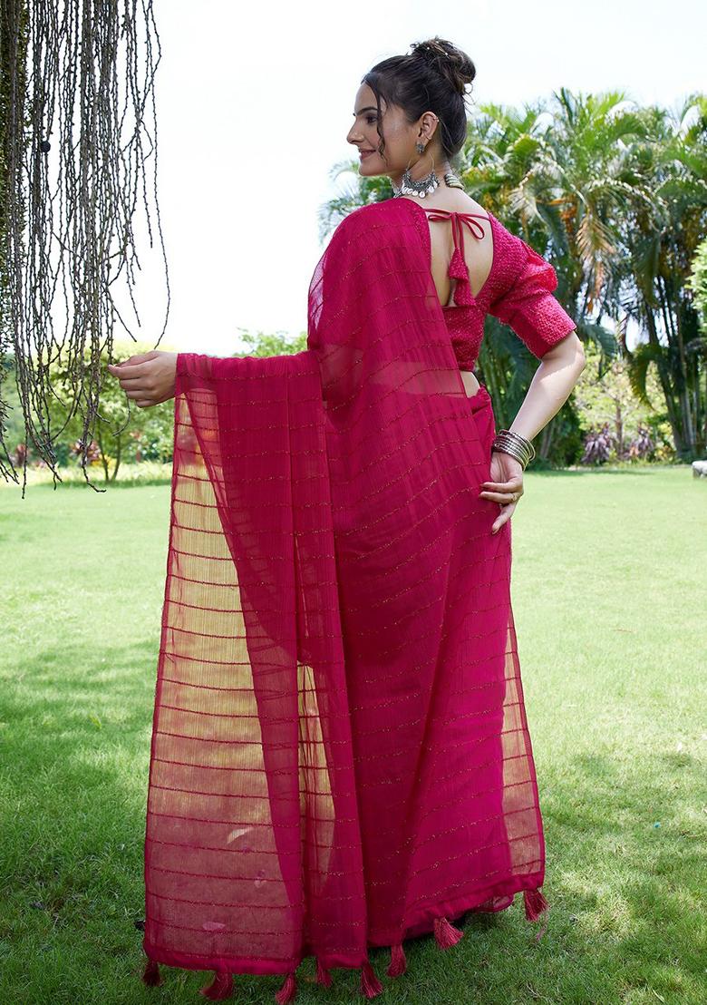 Cherry Embroidered Chiffon Saree Set