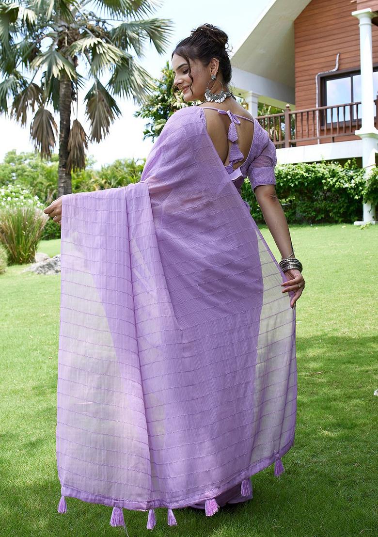 Lavender Embroidered Chiffon Saree Set