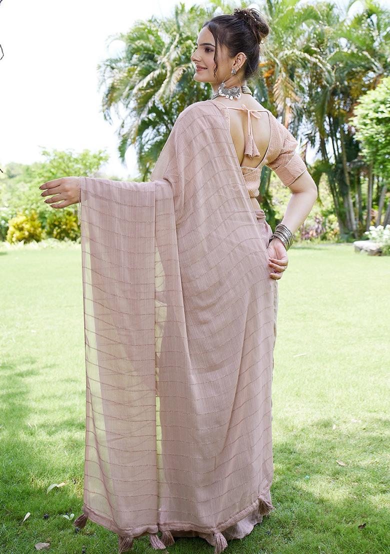 Chiku Embroidered Chiffon Saree Set