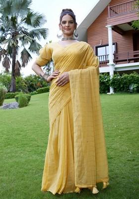 Yellow Embroidered Chiffon Saree Set