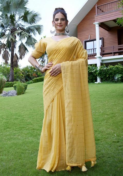 Yellow Embroidered Chiffon Saree Set