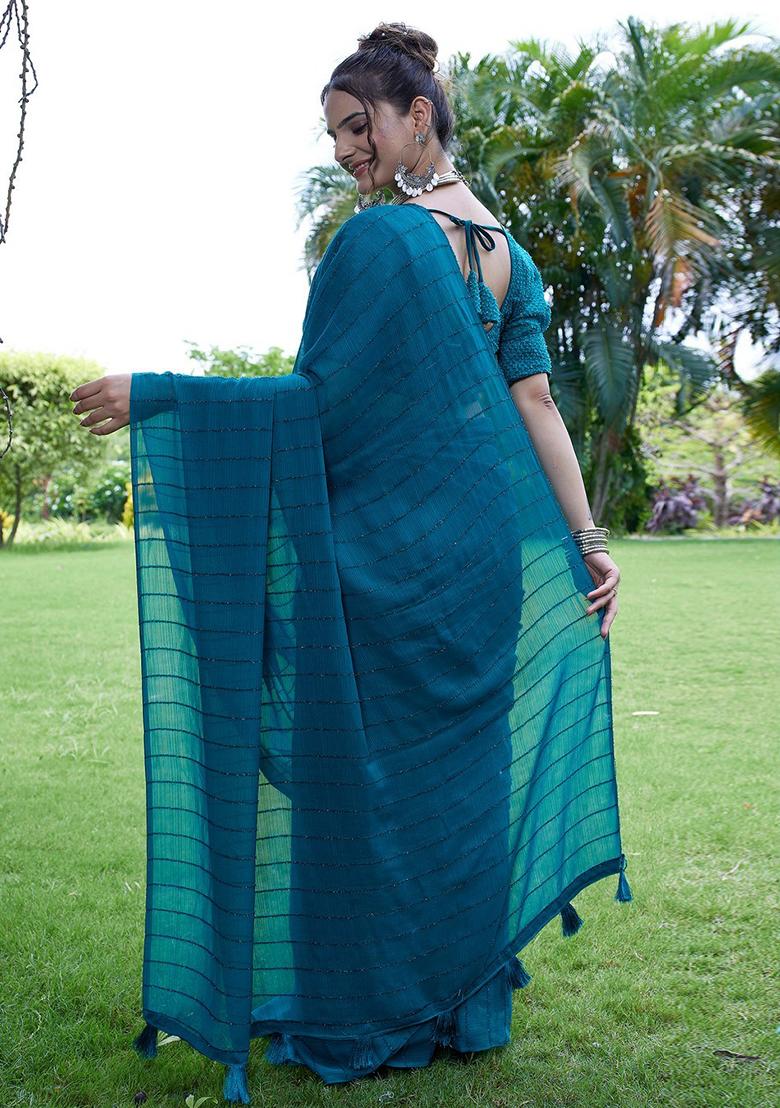 Rama Embroidered Chiffon Saree Set