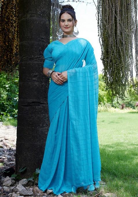 Sky Embroidered Chiffon Saree Set