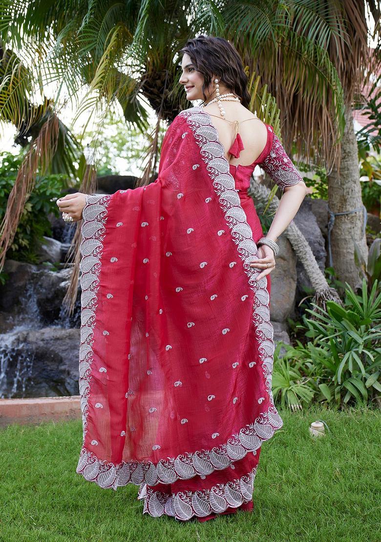 Cherry Embroidered Chiffon Saree Set