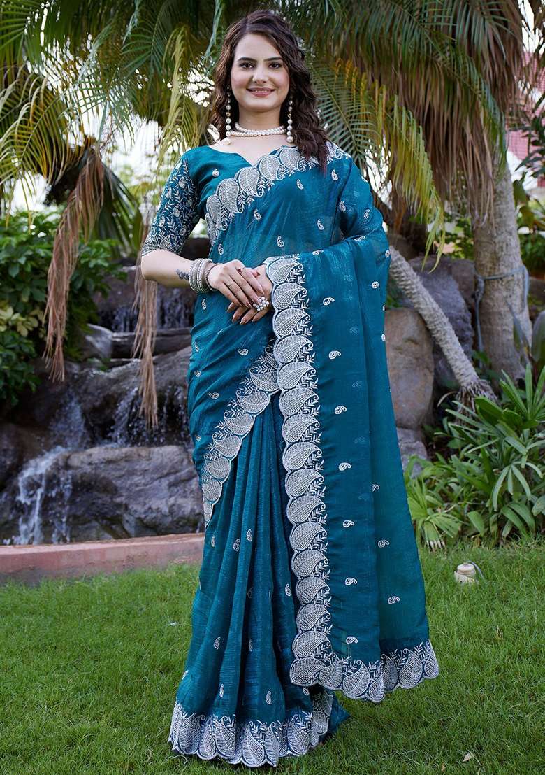 Rama Embroidered Chiffon Saree Set - Indya