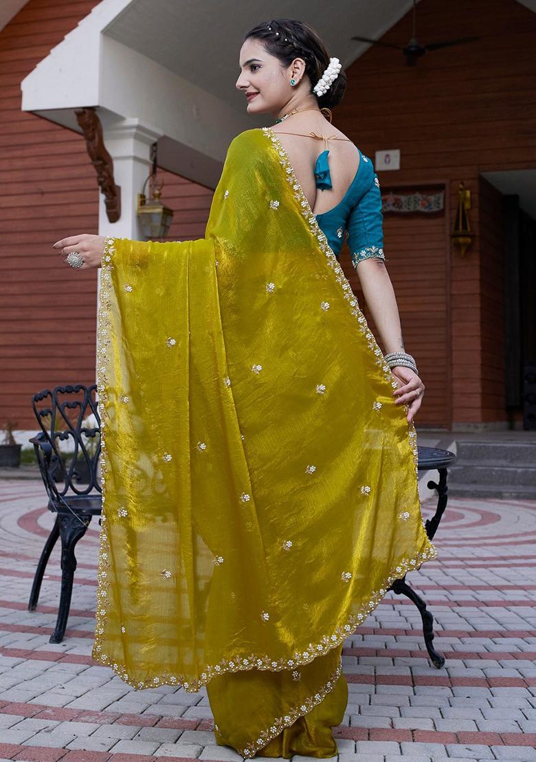 Rama Embroidered Chiffon Saree Set