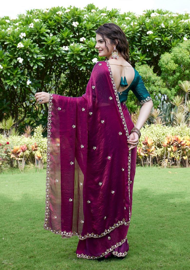 Green Embroidered Georgette Saree Set