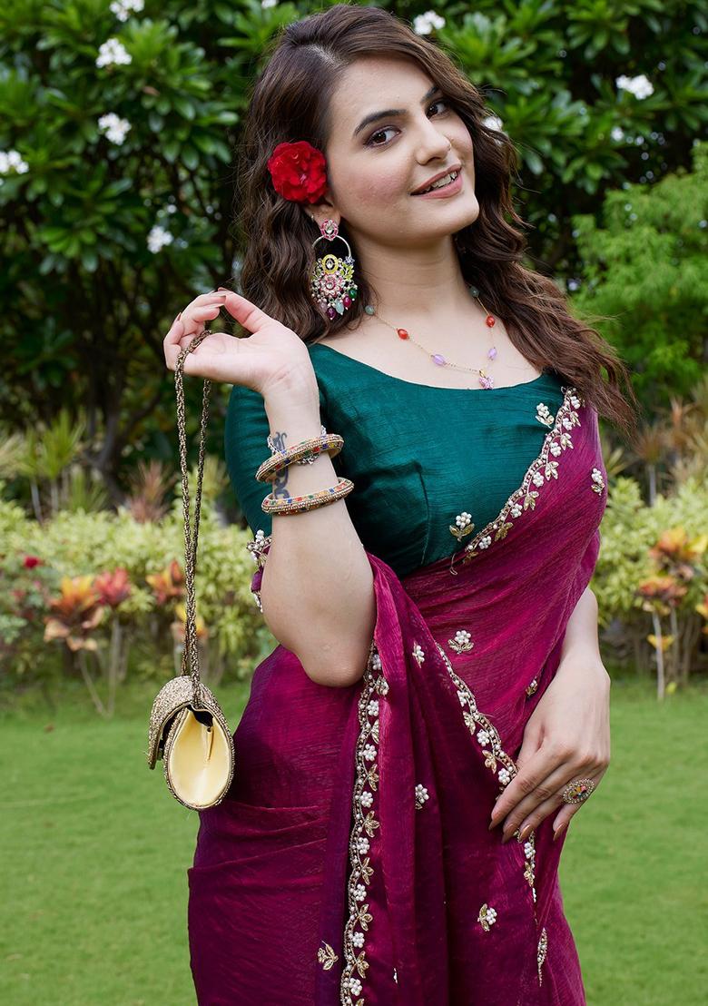 Green Embroidered Georgette Saree Set