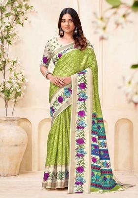 Pista Embroidered Silk Saree Set