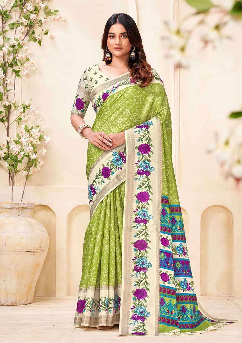 Pista Embroidered Silk Saree Set - Indya