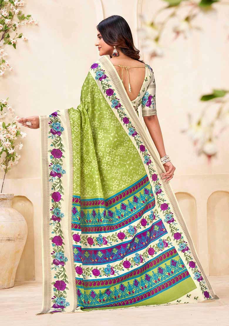Pista Embroidered Silk Saree Set