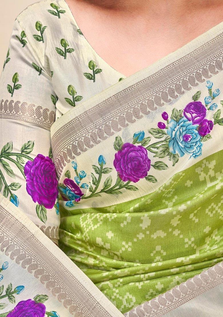 Pista Embroidered Silk Saree Set