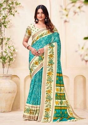 Rama Embroidered Silk Saree Set