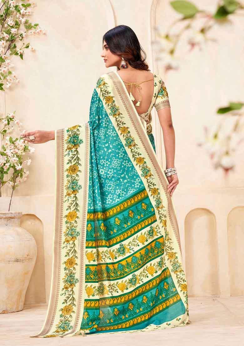 Rama Embroidered Silk Saree Set