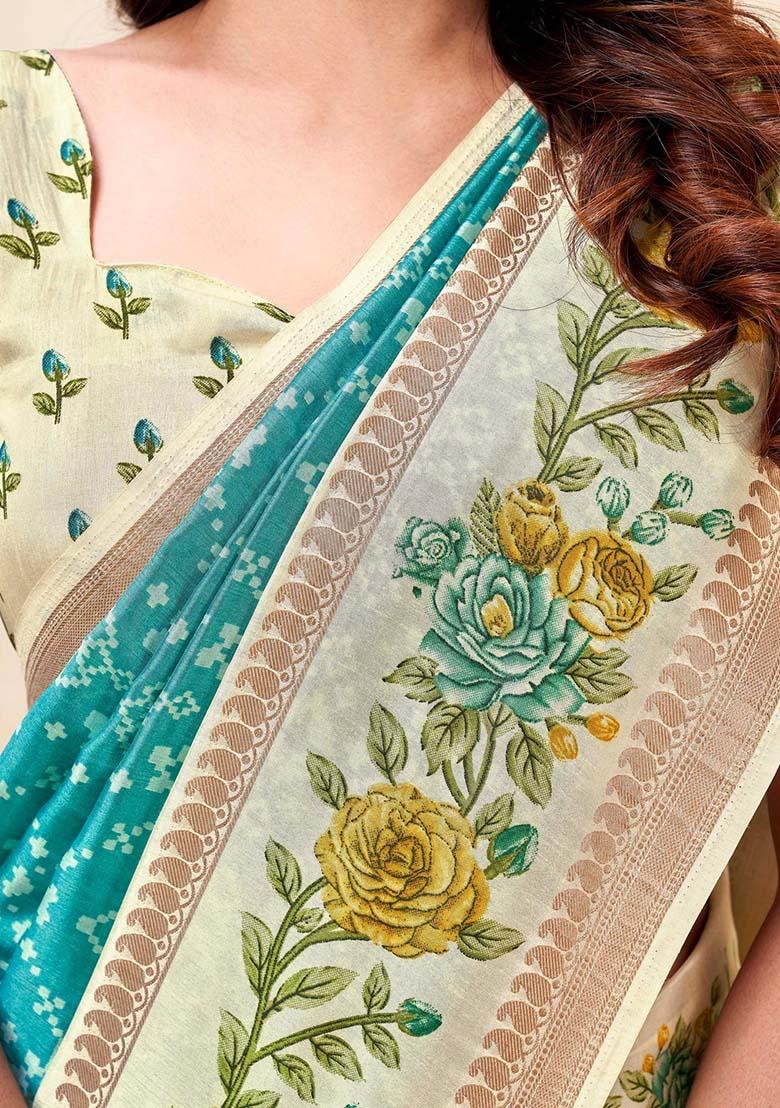 Rama Embroidered Silk Saree Set