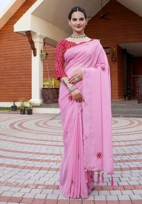 Babypink Embroidered Chiffon Saree Set