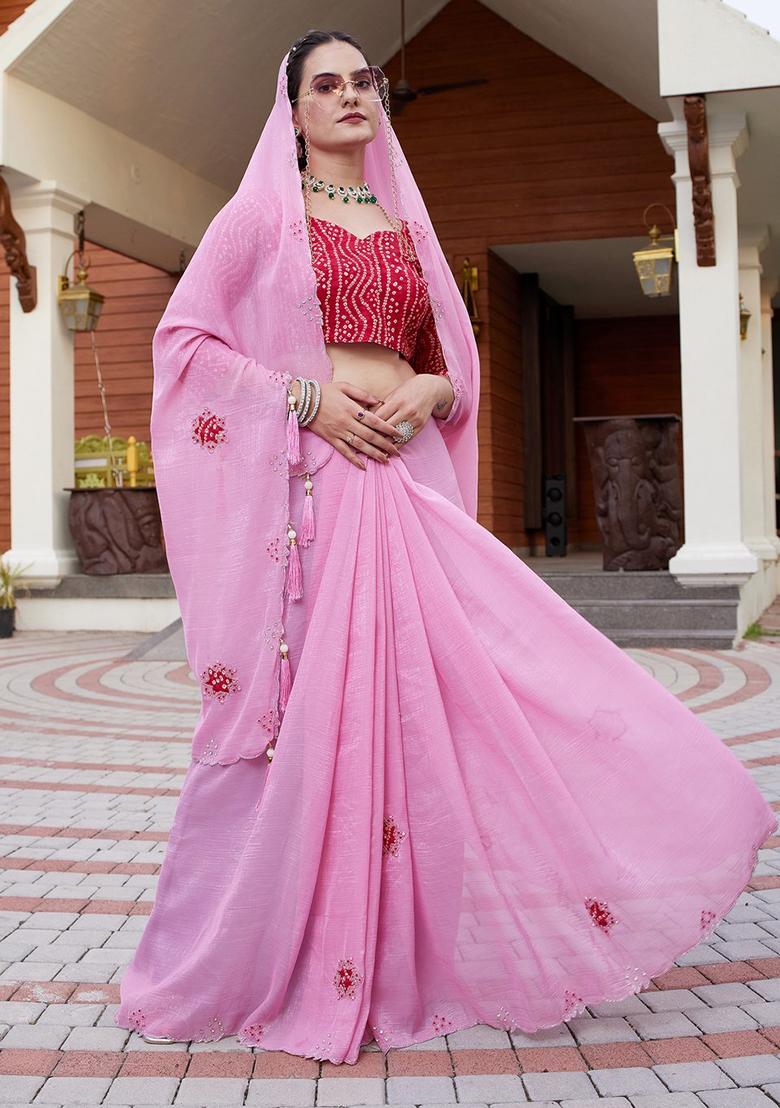 Babypink Embroidered Chiffon Saree Set