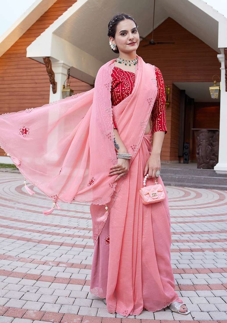 Gajari Embroidered Chiffon Saree Set - Indya