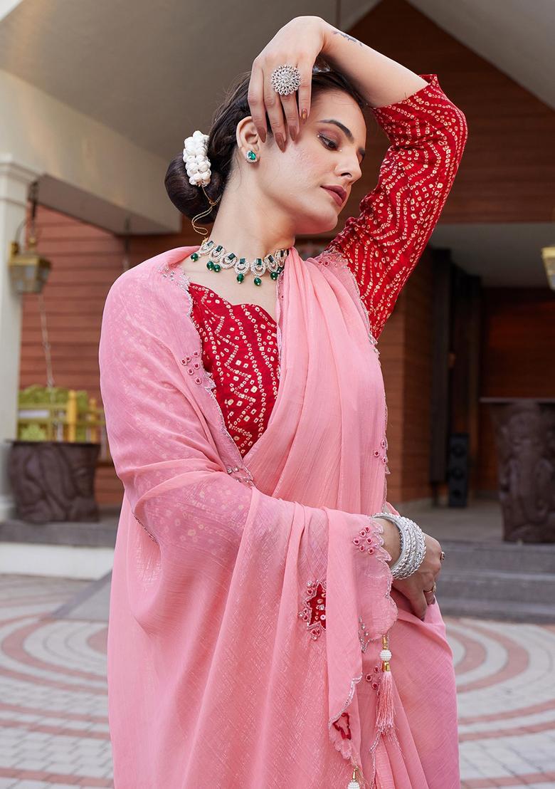 Gajari Embroidered Chiffon Saree Set