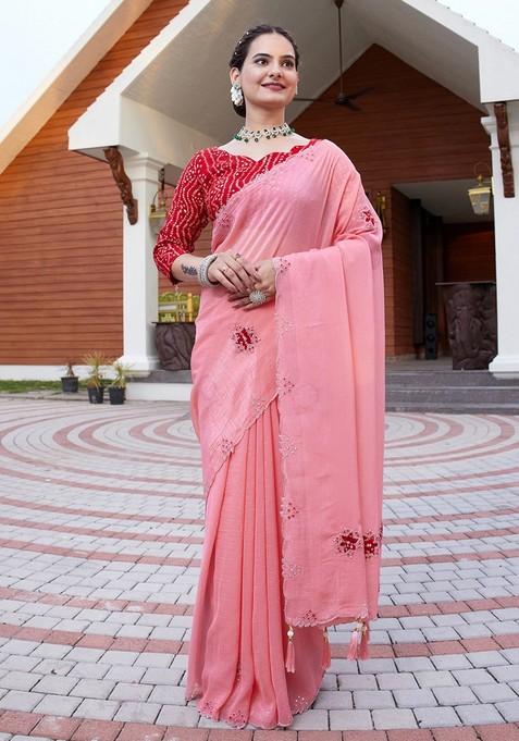 Gajari Embroidered Chiffon Saree Set