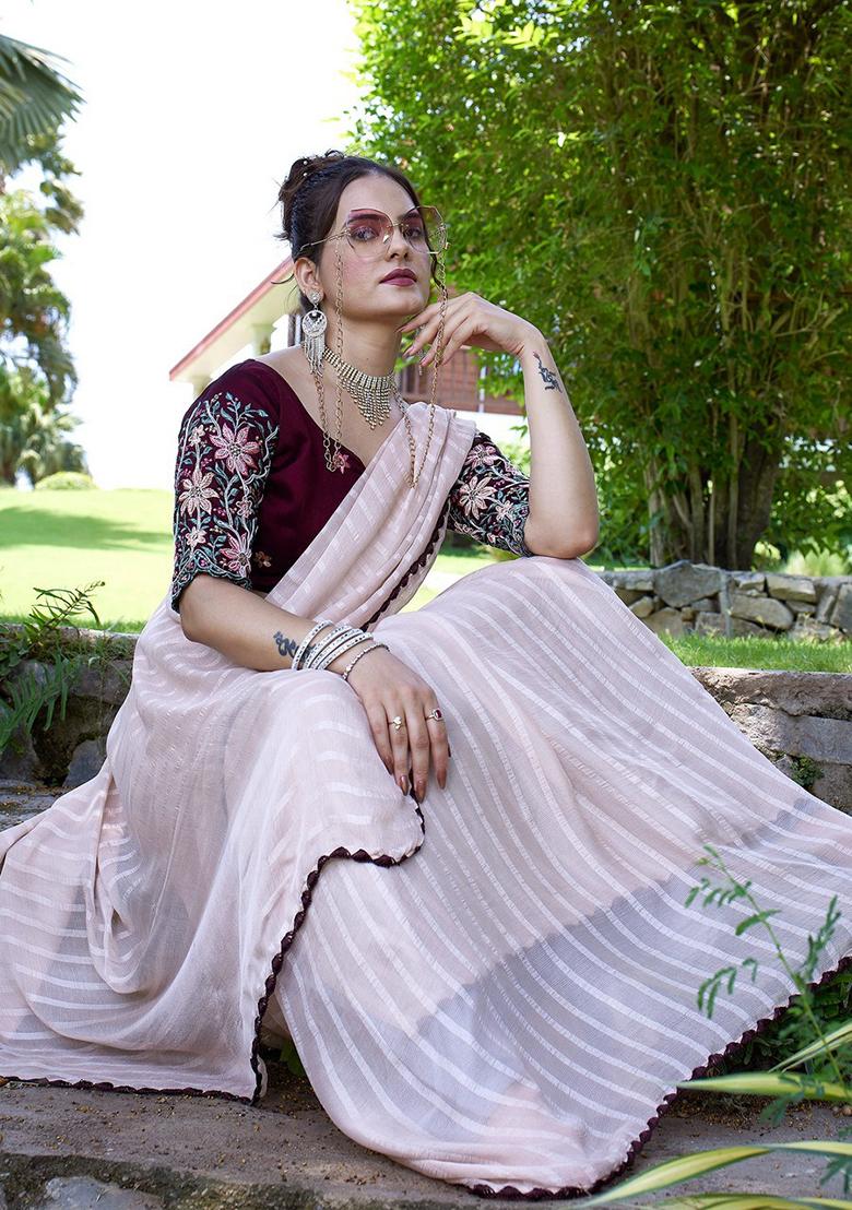 Chicku Embroidered Chiffon Saree Set