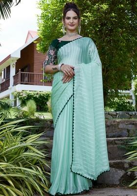 Pista Embroidered Chiffon Saree Set