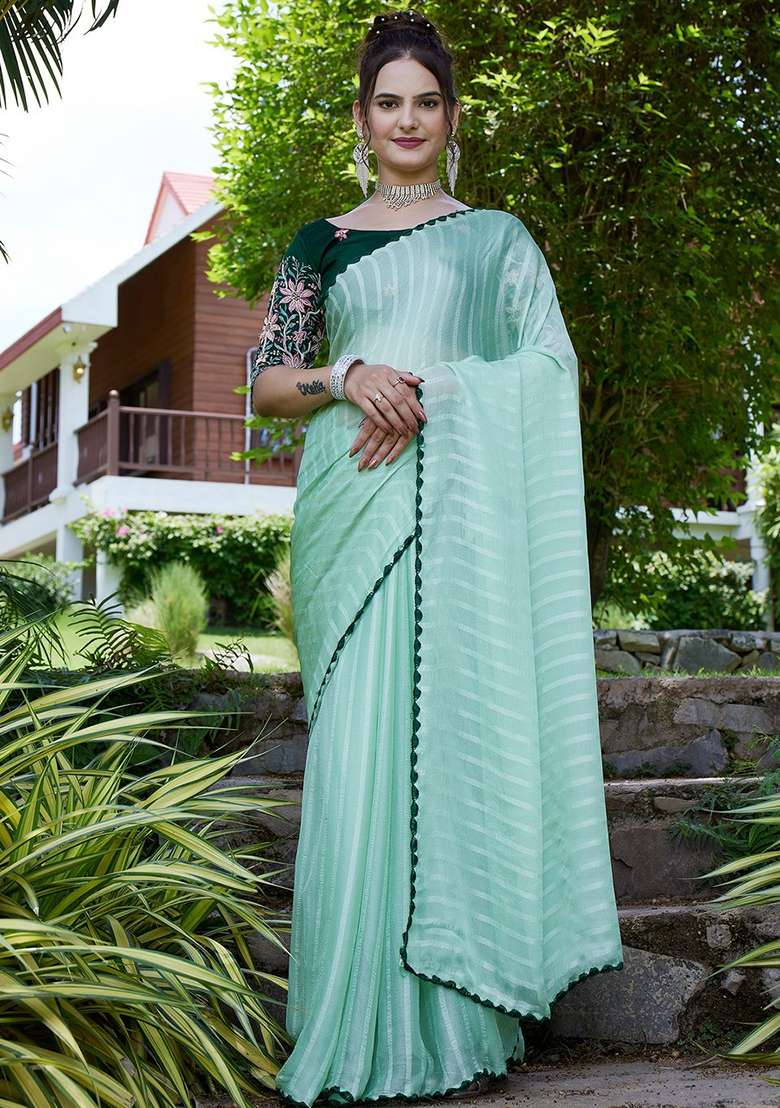 Pista Embroidered Chiffon Saree Set - Indya