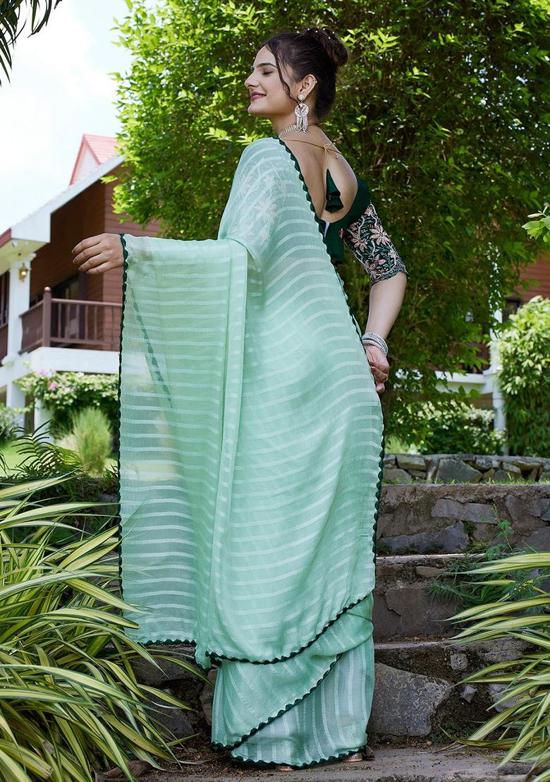 Pista Embroidered Chiffon Saree Set