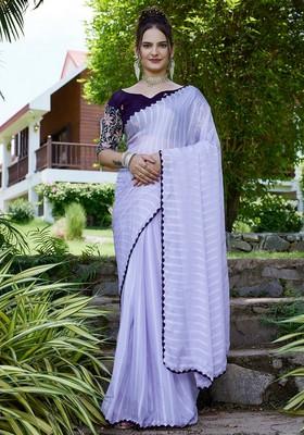 Purple Embroidered Chiffon Saree Set