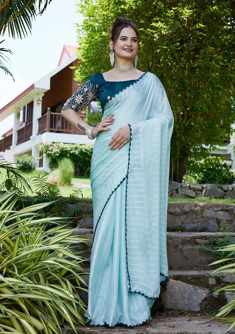 Green Embroidered Chiffon Saree Set