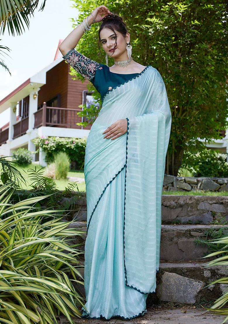 Green Embroidered Chiffon Saree Set