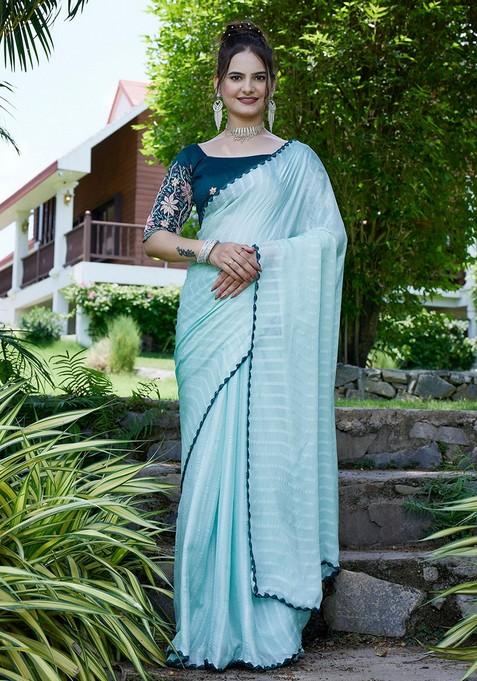 Green Embroidered Chiffon Saree Set
